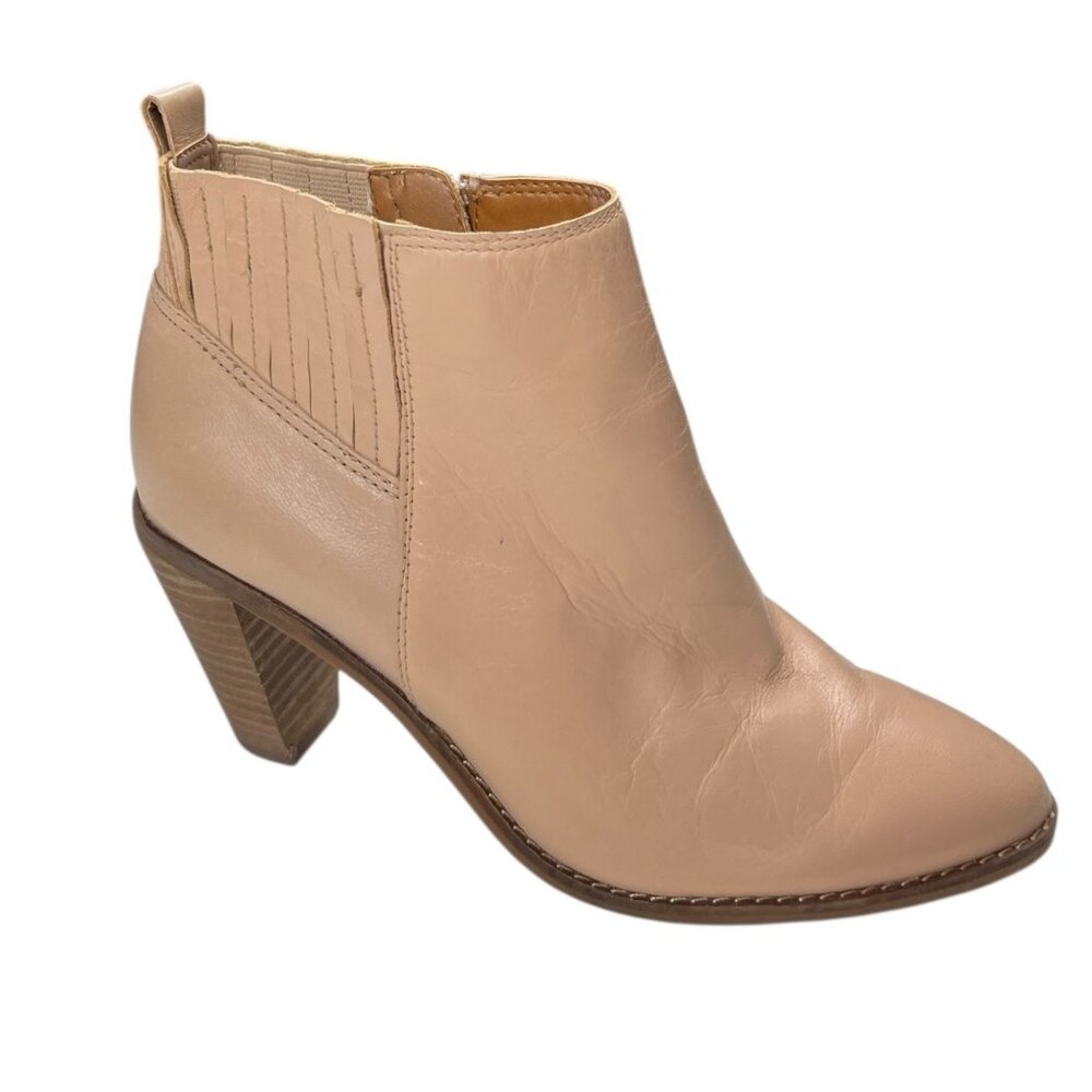 Lucky Brand Nesly Leather Upper Tan Heeled Ankle Booties Size 8M Western